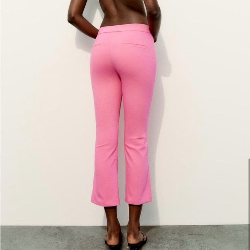 NWT Zara Pink High Rise Cropped Kick Flare Pants Trousers Large - Picture 5 of 16